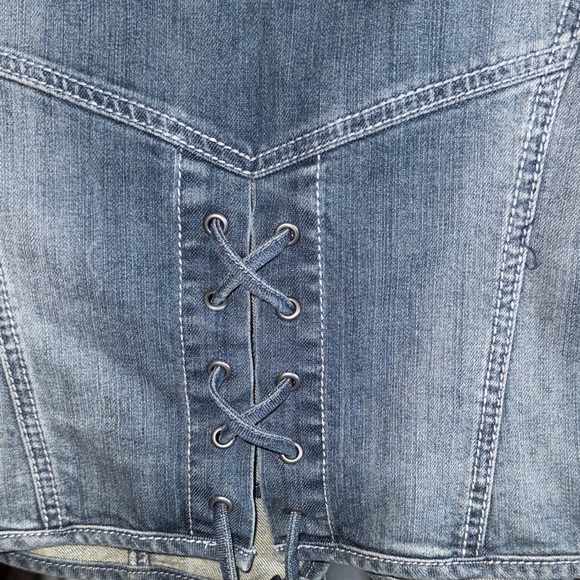 HARLEY DAVIDSON WOMENS DENIM JEAN ANGEL WING RHINESTONE VEST JACKET LARGE - Picture 5 of 9